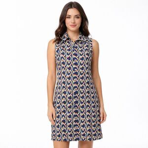 CAbi Shirt Dress Womens XS Blue Heart Print Collared Button Front Sleeveless